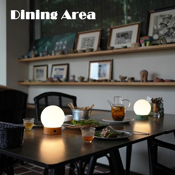 Small Cute Cordless Table Lamp Rechargeable, Battery Operated Shower Lamp Waterproof, Touch Dimmable Globe Ambient Light for Outdoor/Bedside/Patio/Dining (Khaki) - Bloomnest