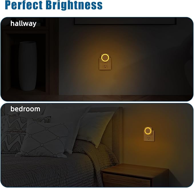 Amber Night Lights Plug into Wall, 4 Packs Dimmable Night Light with Dust to Dawn Sensor, Automatically Turn on and Off, Gentle Glow Nightlight for Bathroom,Bedroom,Stairs,Kitchen,Hallway, Amber - Bloomnest
