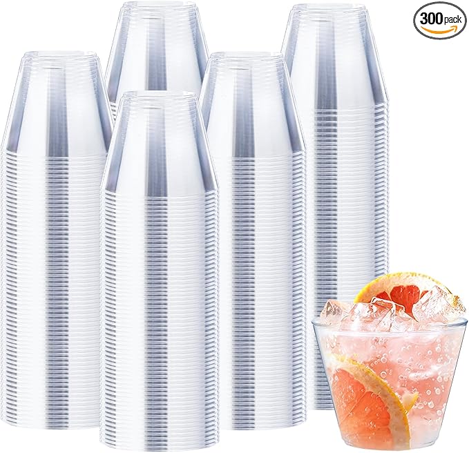 9 oz Clear Plastic Cups, 300 Pack Disposable Fancy Cup for Wedding, Cocktail Cups 9 Ounce, Bulk Clear Plastic Tumblers for Iced Coffee, Cold Beverage - Bloomnest