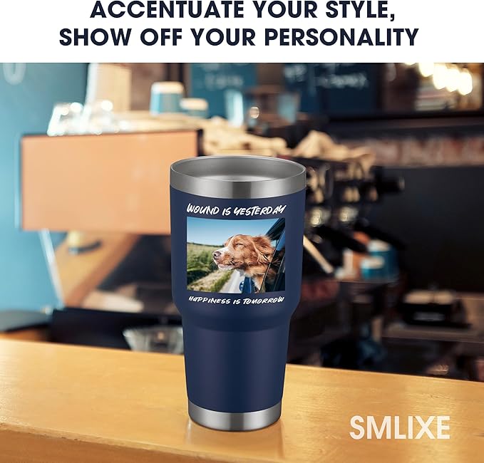 Personalized Custom Tumbler Print in USA 30oz Stainless Steel Coffee Cup with Lid & Straw Double Wall Insulated Tumbler with Colorful Text Logo Photo - Bloomnest