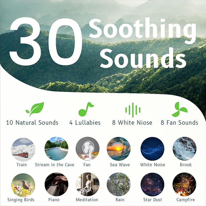 Easysleep Sound White Noise Machine with 25 Soothing Sounds and Night Lights with Memory Function 32 Levels of Volume and 5 Sleep Timer Powered by AC or USB for Sleeping Relaxation (Wood) - Bloomnest