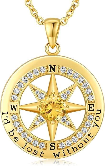 S925 Necklace Gift for Wife |Compass Jewelry |Women Anniversary |Sterling Silver |Girlfriend Birthday Gifts for Her Valentines |I'd be Lost without You |Jewel 18K Gold - Bloomnest