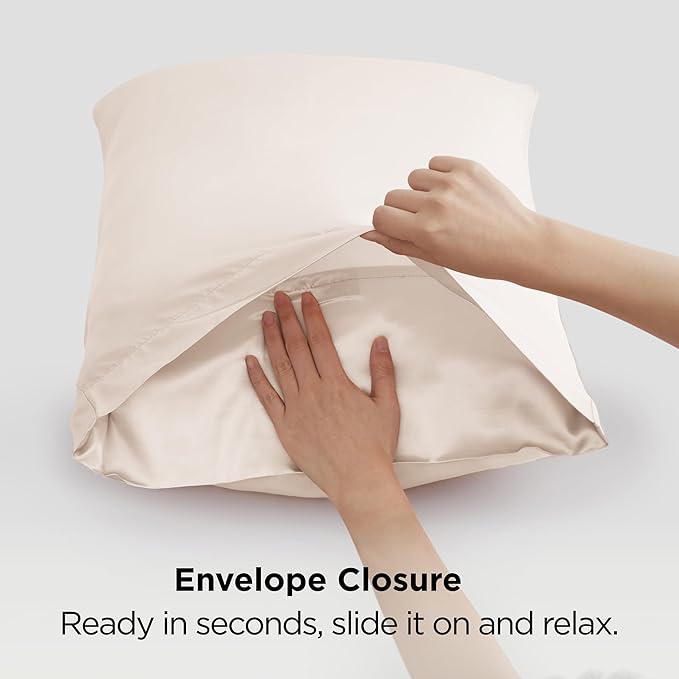 Bedsure King Size Satin Pillowcase Set of 2 - Beige Silky Pillow Cases for Hair and Skin with Envelope Closure, Similar to Silk Pillow Cases, Gifts for Women Men, 20x36 Inches, 2pcs - Bloomnest