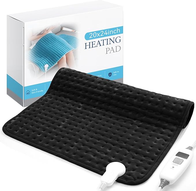Electric Heating Pad for Back Pain Relief & Cramps - 6 Heat Settings,Auto Shut Off,Moist Heat Options,Portable Heated Pads for Neck/Shoulder Machine Washable Gift for Men Women,Black,20"x24" - Bloomnest