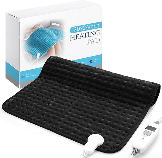 Electric Heating Pad for Back Pain Relief & Cramps - 6 Heat Settings,Auto Shut Off,Moist Heat Options,Portable Heated Pads for Neck/Shoulder Machine Washable Gift for Men Women,Black,20"x24" - Bloomnest