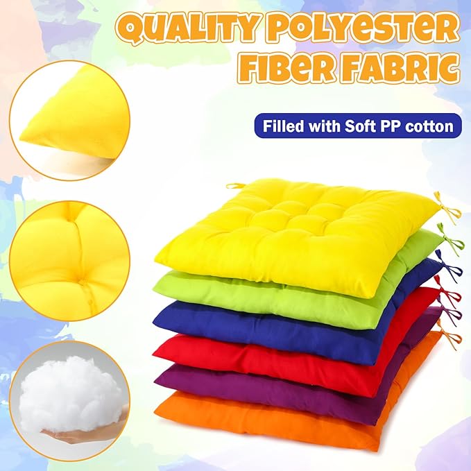 Geetery 12 Pcs Floor Pillows for Classroom Bulk Square Seating Cushions for Floor Chair School Kindergarten Reading Corner, 15.7'' Large Thick Meditation Cushions Yoga Nursery Daycare (Colorful) - Bloomnest