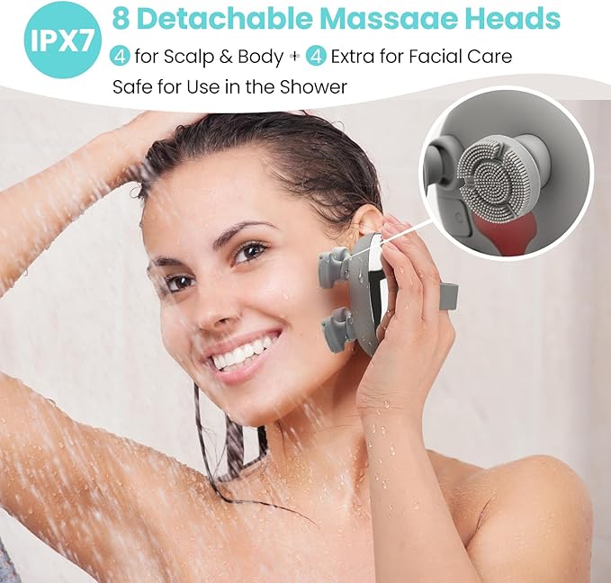 Rechargeable Electric Scalp Massager & Face Massage, IPX7 Waterproof Anti-Tangle Head Massager with 8 Claws, 3 Speeds & 2 Modes, USB-C, Deep Relaxation for Stress Relief, Self-Care & Pet Grooming Melonsun