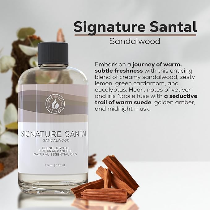 Aroma Country Signature Santal Diffuser Oil - Luxury Essential Oils for Diffuser Refill & Air Freshener Room Spray - Long-Lasting & Natural Home Fragrance, Sandalwood Scented Oil (8.5 Fl. oz) AromaCountry
