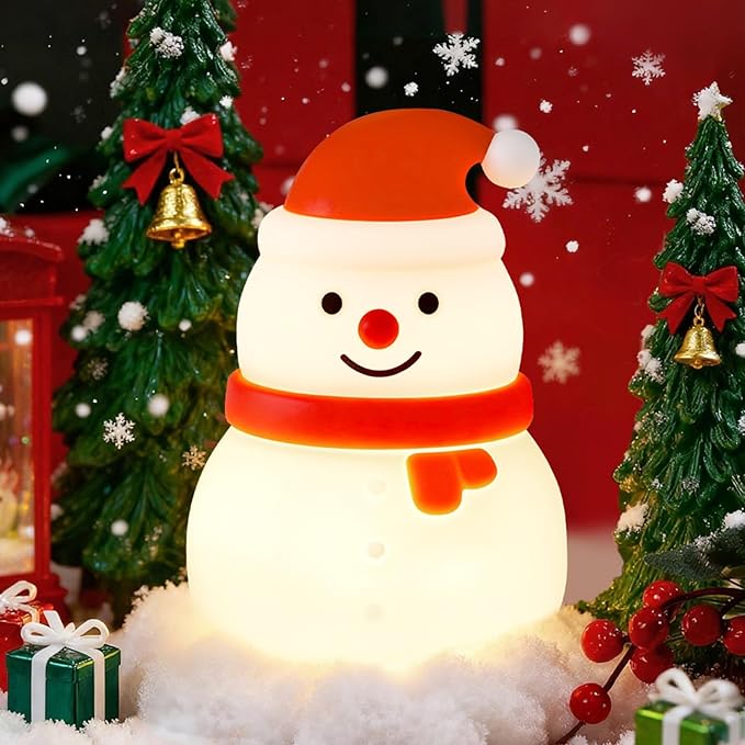 Squishy Christmas Snowman Night Light with RGB Modes Dimmable Nursery Breastfeeding Nightlight Hangable Cute Christmas Lamp Novelty Rechargeable Silicone Touch Bedside Lamp for Bedroom Dorm Decor - Bloomnest