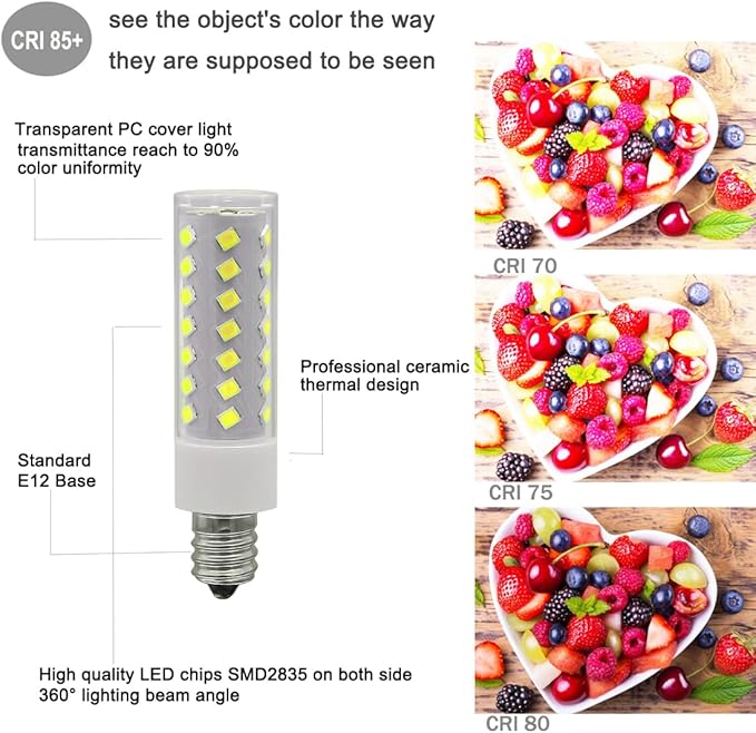 KAKEMONO E12 Dimmable LED Candelabra Bulb 6W 600lm C7 Light Bulb, 60W E12 Halogen Equivalent,T6 120V for Ceiling Fan Chandelier Salt Lamp,6000K Daylight White,Pack of 8 - Bloomnest
