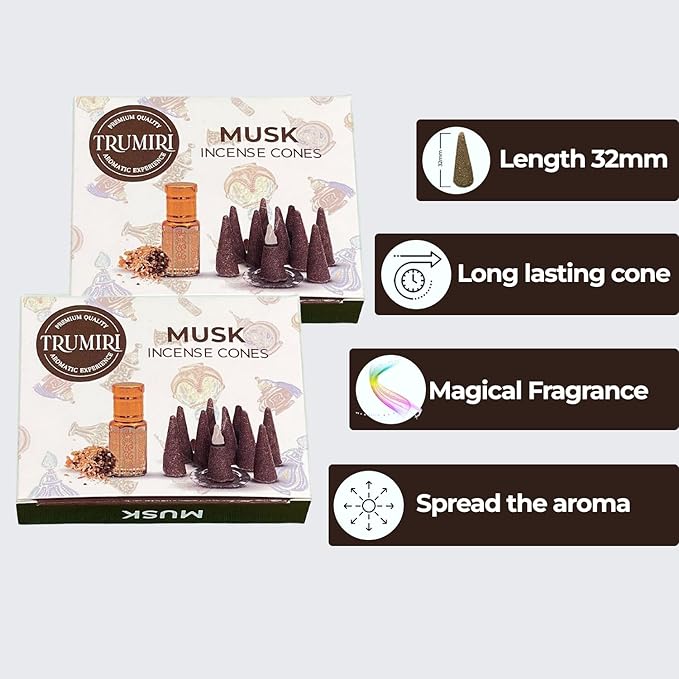 Musk Incense Cones - Total 60 Cones in Six Packs - Scented - Various Scents TRUMIRI