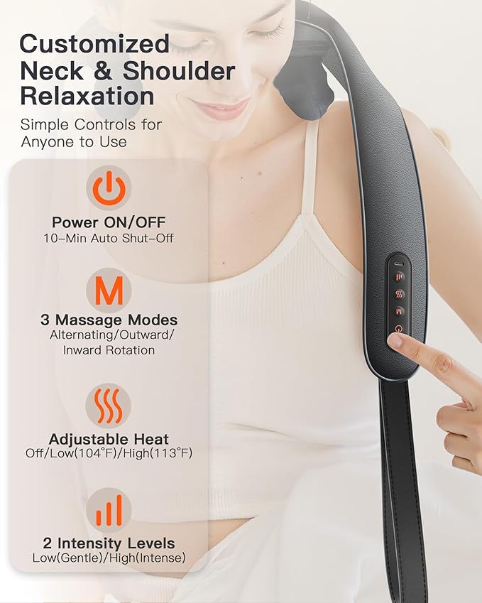 Neck and Shoulder Massager with Heat – Cordless Shiatsu Neck Massager for Pain Relief Deep Tissue - Adjustable Speed & Modes Kneading Massage for Back - for Men Women