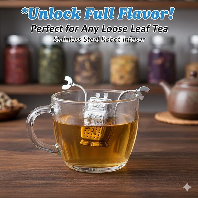 Robot Tea Infuser for Loose Leaf Tea, Cute Stainless Steel Tea Strainer & Steeper, Fine Mesh Tea Ball Filter with Arms to Hang on Mug, Fun Novelty Kitchen Gadget & Gift for Tea Lovers (Robot) - Bloomnest