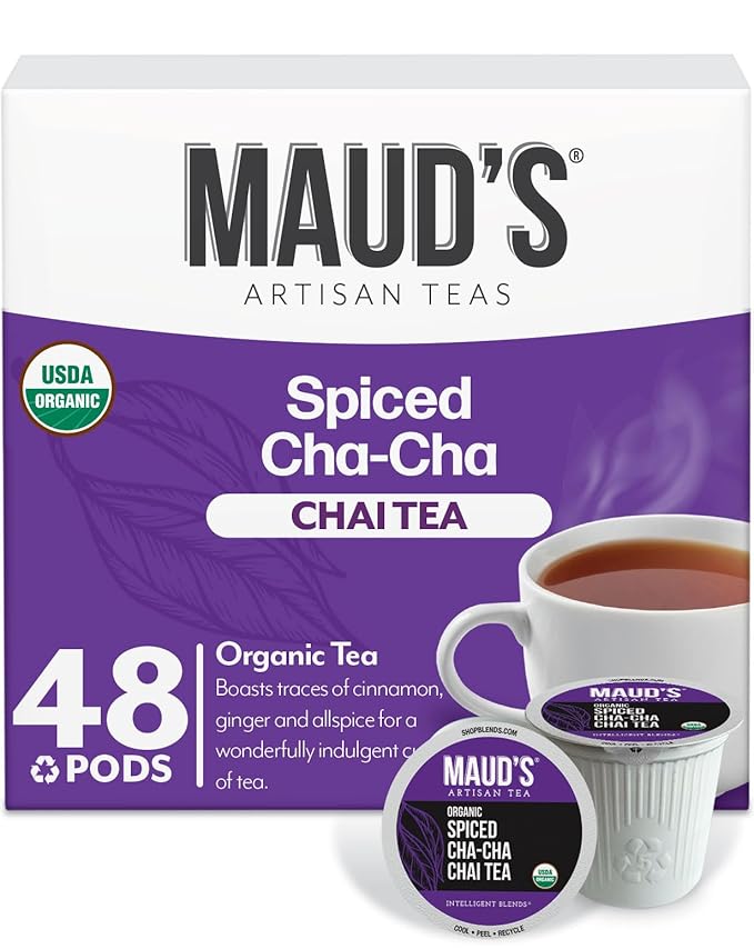 Maud's Organic Chai Tea Pods, 48 ct, Recyclable Single Serve Tea Pods – 100% Gourmet Blended Tea Leaves, Compatible with Keurig K Cups Maker - Bloomnest
