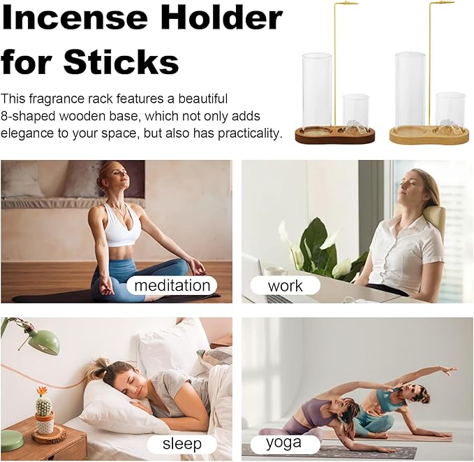 2-in-1 Glass Incense Holder for Sticks, Wooden Incense Burner with Ash Catcher & Incense Storage, Anti-Ash Flying Incense Stick Holder for Meditation, Yoga, Spa, and Home Decor(Natural Wood) - Bloomnest