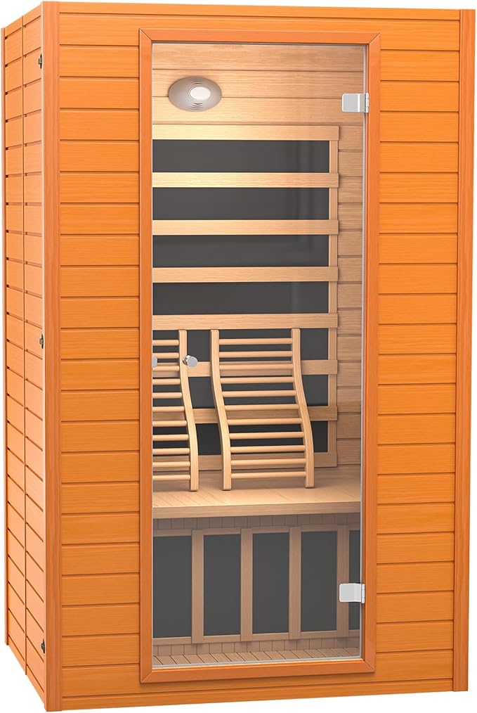 Real Relax Infrared Sauna, 2 Person Low EMF FAR Infrared Saunas for Home, Indoor Personal Canadian Hemlock Wood Sauna with 9 Chromo Therapy Lights, Bluetooth Speakers for Home & Gym Spa RealRelax