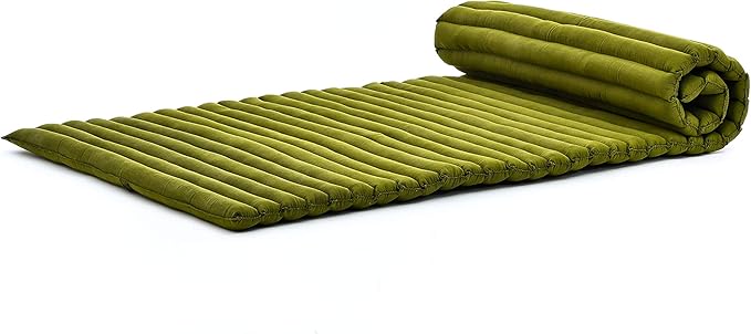 Leewadee - Foldable Floor Mattress - Japanese Roll Up Futon -Trifold Tatami Mat- Guest Floor Bed - Camping Mattress - Thai Massage Mat, Kapok Filled, 75 x 28 inches, Green - Bloomnest
