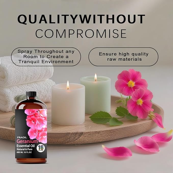 Geranium Essential Oil, Geranium Oil 16 Fl Oz 480 ML for Diffuser Humidifier Yoga Cleaning DIY Candle Soap Making Perfume Gift for Women Essential Oils - Bloomnest