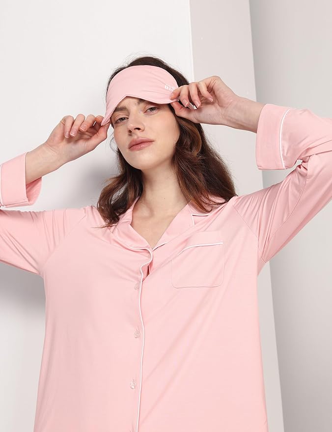 GYS Premium Bamboo Viscose Sleep Mask with Elastic Strap Block Light Eye Mask for Sleeping and Traveling, Pink, One Size - Bloomnest