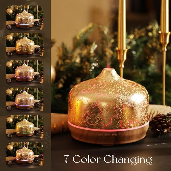 Porseme 500ml Essential Oil Diffuser Gold Plated Glass Aromatherapy Ultrasonic Humidifier - Auto Shut-Off, BPA Free for Home Hotel Yoga SPA Gift - Bloomnest
