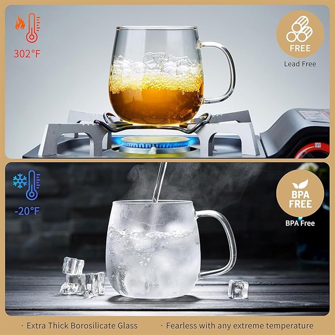 Large Glass Tea Cup, 34 oz Borosilicate Glass Tea Mug with Infuser and Lid, 1000ML Clear Tea Cups for Brewing Scented Tea and Tea Bag - Bloomnest