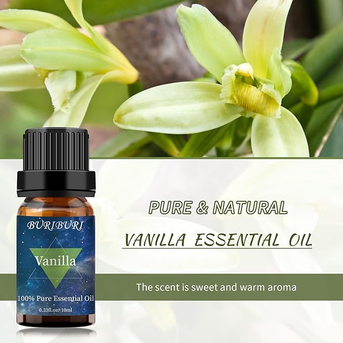BURIBURI Vanilla Oil and Jasmine Essential Oil, 100% Pure, Undiluted, Natural, Organic Aromatherapy Vanilla Essential Oils Gift Set, 10MLx2 BURIBURI