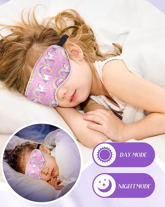 Kids Sleep Mask - Silk Eye Mask for Kids Cute Cartoon Cool Kawaii Soft Smooth Lightweight Boys Girls Teens Sleeping Mask with Adjustable Straps, Unicorn - Bloomnest