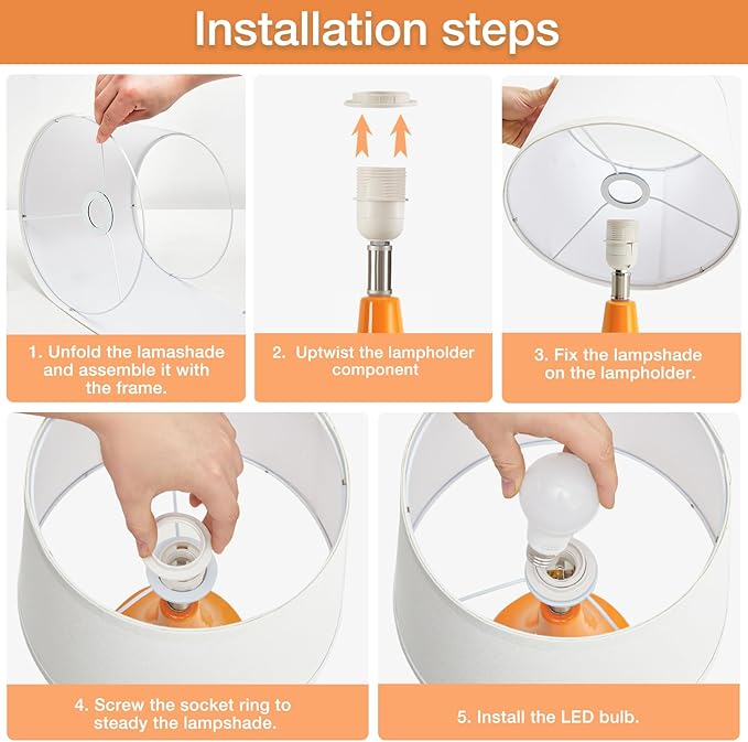 GyroVu Table Lamp Set of 2, Ceramic Table Lamp Classic Beside Lamps Nightstand Lamp Modern Table Lamp for Living Room, Bedroom & Office Rocker Swtich Orange-LED Bulbs Included - Bloomnest