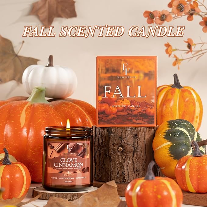Fall Candle, Clove Cinnamon Scented Candles for Home, Natural Soy Autumn Candle Aromatherapy Candle, 7 oz Jar Candles Fall Gifts for Women Men - Bloomnest