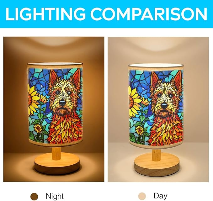 Irish Terrier Table Lamp LED 3-Color Pressed Bedside, Dog Shade Lamp with Wood Base for Bedroom Living Room Desk Office - Bloomnest