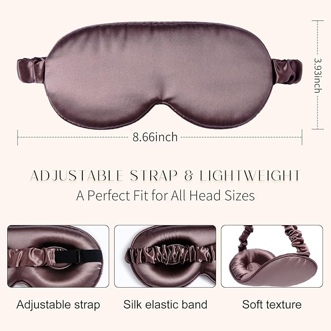 100% 22 Momme Mulberry Silk Sleep Mask, Eye Cover for Sleeping, Blackout 3D Sleep Masks for Lash Extensions with Adjustable Strap for Men and Women (Purple) - Bloomnest