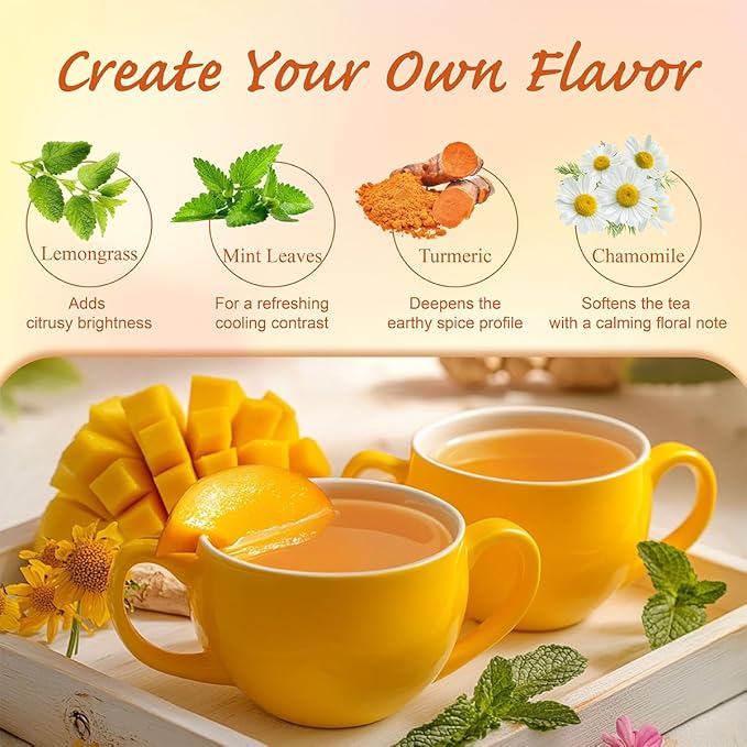 WT WEETEE Mango Ginger Tea Bags, 2g x 100 Counts, Flavored Ginger Herbal Tea Includes Cardamom, Fennel, Cinnamon, Rooibos, Licorice & More, Natural Caffeine-free - Bloomnest