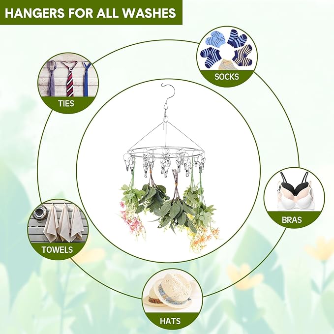 Bokon 4 Pcs Hanging Drying Rack for Herb Macrame Flower with Stainless Clip Dryer Hook for Drying Herb Air Plants Spices Flower Hydroponic Plant Ready to Use with Ceiling Hook(Round) - Bloomnest