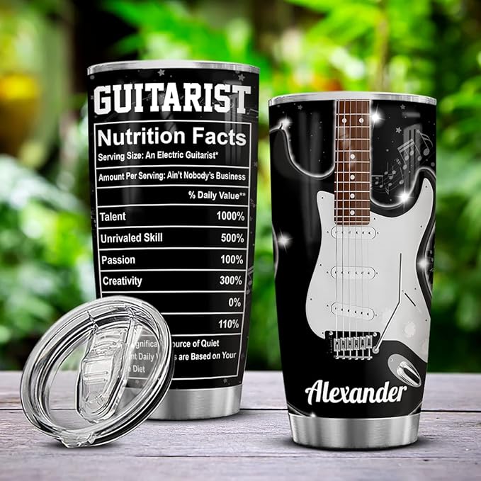 winorax Personalized Guitar Tumbler Electric Guitarist Nutrition Facts Customized Gifts Tumblers Stainless Steel 20Oz 30Oz Insulated Musician Birthday Christmas Gift Travel Cup Coffee Mug (Style 1) - Bloomnest
