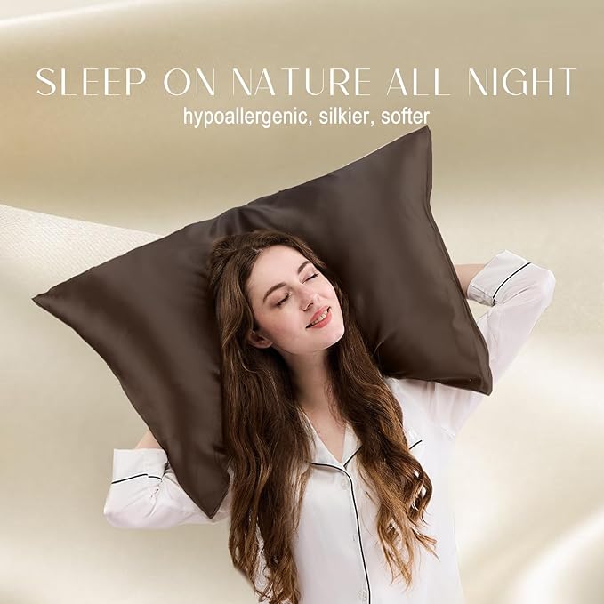 ZIMASILK 100% Pure Mulberry Silk Pillowcase for Hair and Skin Health,Soft and Smooth,Both Sides Premium Grade 6A Silk,600 Thread Count,with Hidden Zipper,1pc(Standard 20''x26'',Chocolate) - Bloomnest