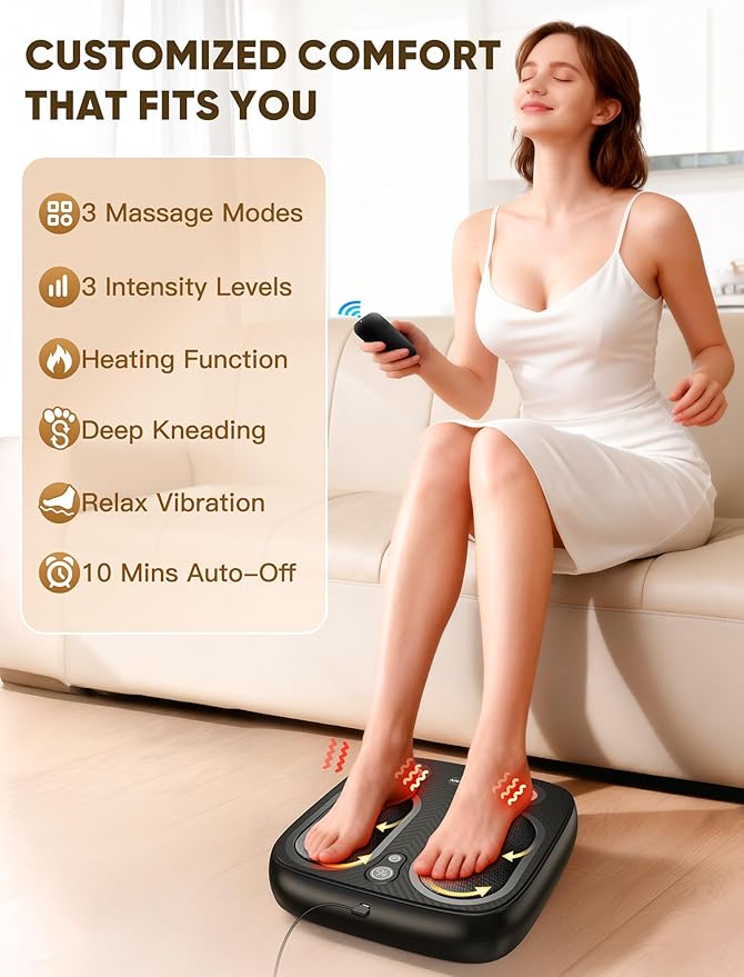 Shiatsu Foot Massager with Heat & Vibration ：Deep Kneading Foot Massager for Plantar Fasciitis, Neuropathy, Circulation, Electric Feet Massager Machine for Women Men, Relax for Home Office Use - Bloomnest