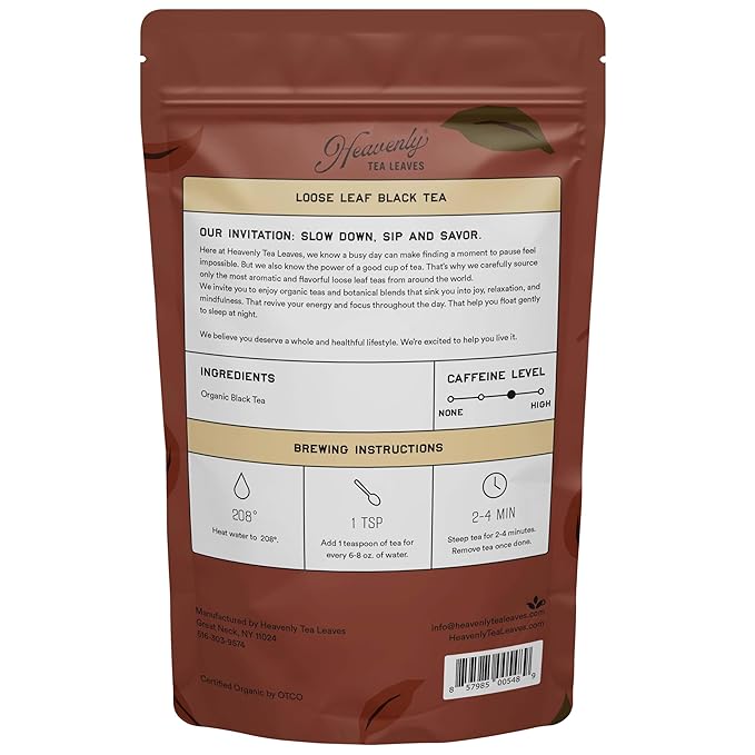 Heavenly Tea Leaves Organic English Breakfast, Bulk Loose Leaf Black Tea, 1 Lb. (Approx. 200 Cups) - Strong, Full Bodied, Brisk, Great For Hot Or Iced Tea, Naturally Caffeinated, Premium Quality - Bloomnest
