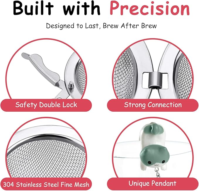 Calico Cat Tea Infuser Set - Adorable Tricolor Kitty Hook, Fine Mesh Loose Leaf Tea Steeper, Stainless Steel, No Mess, 1 Pack (Cat Handstanding in Playful Pose)