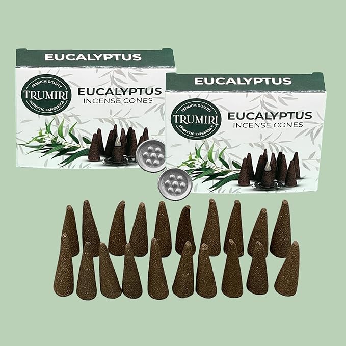 TRUMIRI Eucalyptus Incense Cones - Total 20 Cone Incense - Dual Pack of 10 Insence Cones - Incense Cones Scented - Cone Incense Scents - Insense Cones - Incent Cone TRUMIRI