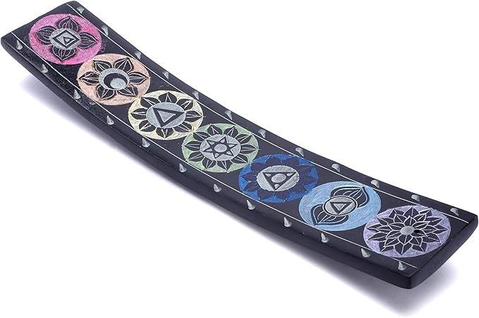 Ajuny Soapstone Incense Holder for Sticks Incense Cone Burner with Ash Catcher 7 Chakra Tray Strip Heat Resistant Yoga Meditation Spiritual Home Office Spa Hotel Fragrance Gift (Black,10 x 2 Inch) - Bloomnest