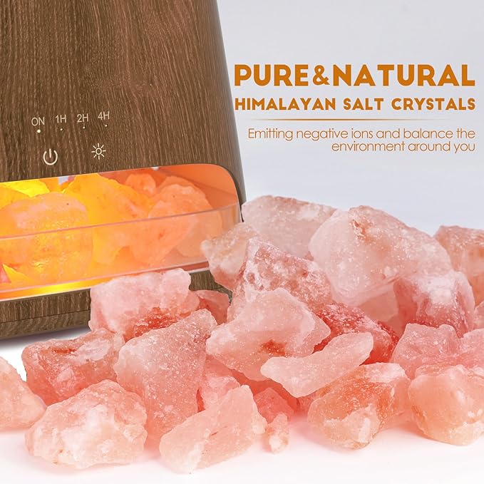 SALKING Colorful Flame Fire Diffuser Humidifier, Himalayan Salt Lamp, 7 Colors Changing Oil Diffuser, Ultra-Quiet Essential Oils Aromatherapy Diffusers for Large Room, Bedroom,150ml (Dark)