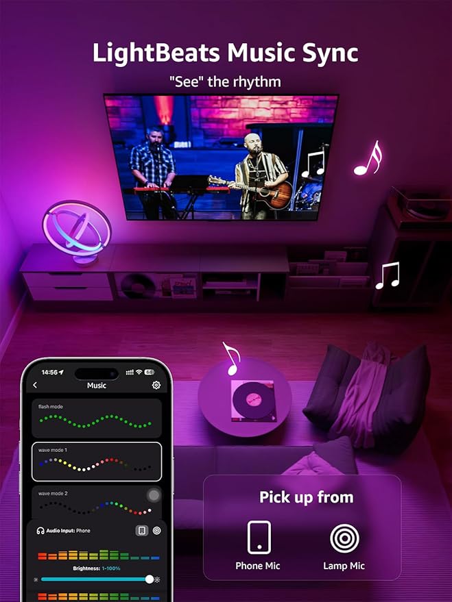 Lepro TB1 AI Smart Table Lamp, RGB+IC Addressable Color Changing Desk Light Alexa Google Home Enable, Music Sync, DIY Endless Scenes, APP Control Cool LED Lamp for Room Decor Ambient Lighting, 2.4 GHz - Bloomnest