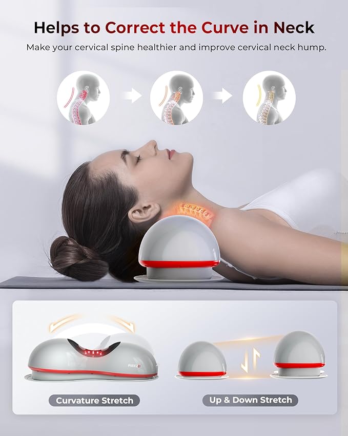 Heated Neck Stretcher with Red Light Therapy, Wireless Cervical Traction Device for TMJ Pain Relief and Shoulder Relaxer, Neck Traction Massager Pillow for Home/Office Used - Bloomnest