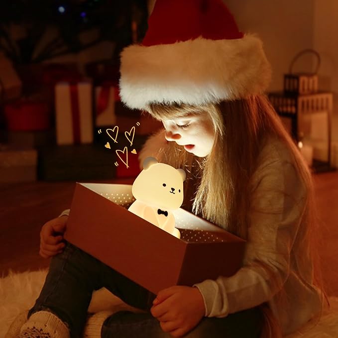 YuanDian Cute Bear Night Light for Kids, Decorate Kids' Bedroom with Silicone Bear Nightlights with 8 Color Lights, Christmas Birthday Gift for Children Toddlers Teens Adults Babies - Bloomnest