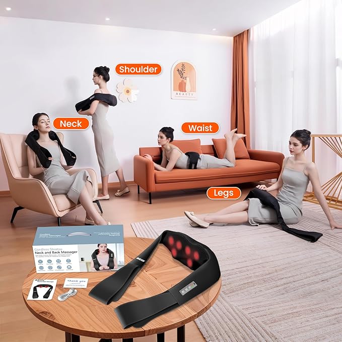 AMZPONY® Cordless Neck Massager for Pain Relief Deep Tissue, Rechargeable Shiatsu Neck and Back Massager with Heat Kneading Shoulder Massage for Body Muscle Pain Relief,Gifts for Dad Mom Friends - Bloomnest