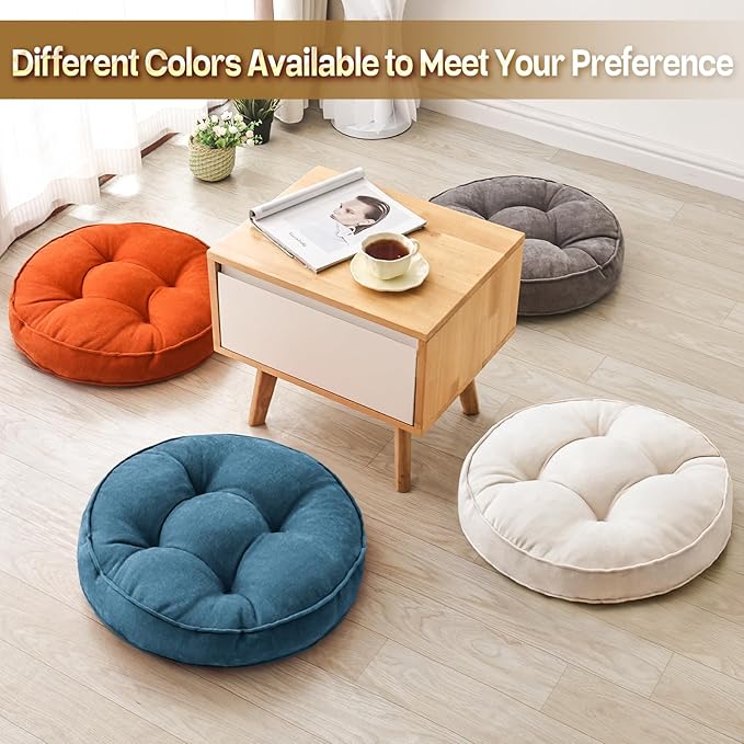 Floor Pillow Set of 2, Memory Foam Floor Cushions for Adults, Large Round Meditation Pillow for Sitting, 22 x 22 Inches (Round | Navy)