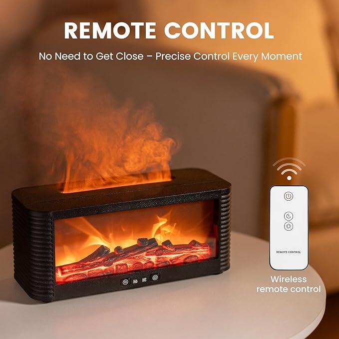 Flame Fireplace Aroma Essential Oil Diffuser, 250ml Ultrasonic Aromatherapy Humidifier with 9 Color LED Lights & Timer, Fireplace-Style Cool Mist Air Diffuser for Home Bedroom Office Yoga - Bloomnest