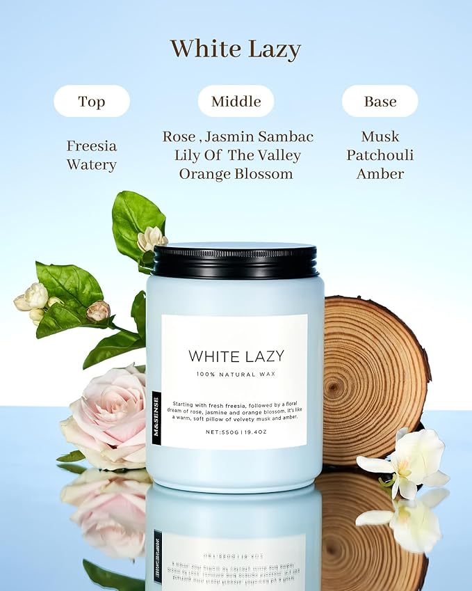 M&SENSE Spring Scented Candle, Jasmine Clean Cotton Soy Wax Large 19.4oz 110 Hour Long Lasting Burning Non Toxic Organic Natural 2 Wick Relaxing Jar Candle for Women - Bloomnest