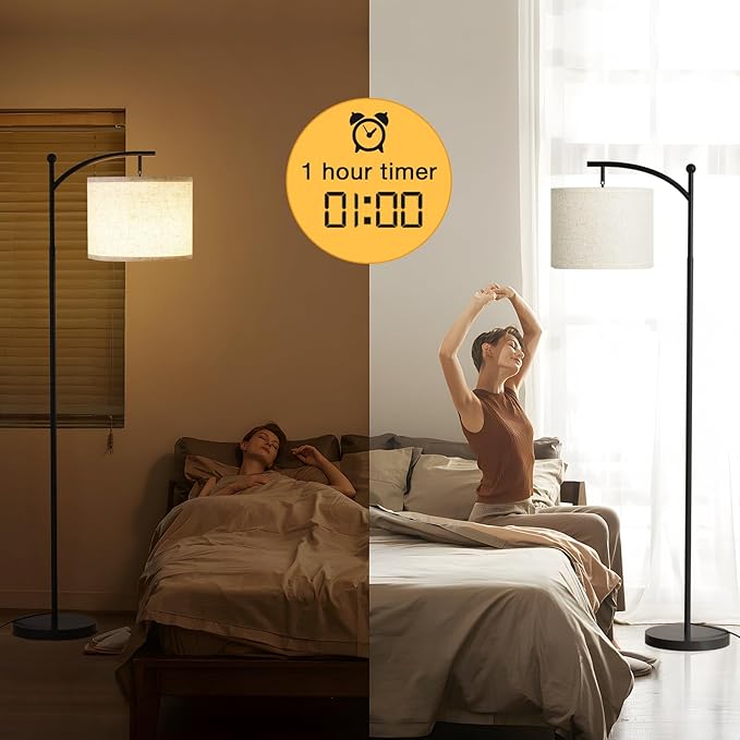 Ambimall 60" Floor Lamp with Remote Control and Stepless Dimmable Bulb, Colors Temperature & Brightness Adjustable, Modern Floor Lamps for Living Room（Beige Shade & Black Pole） - Bloomnest