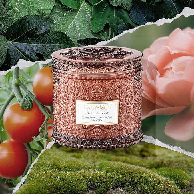 LA JOLIE MUSE Tomato & Vine Candle - Tomato Leaf, Rose, Moss | 12 oz Large 2-Wick Soy Wax Candle | 60 Hours Clean Burn | Fresh Garden Scented Candle | Gift-Ready for Hosts & Gatherings - Bloomnest